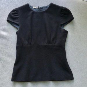 Miu Miu Wool Short Cap Sleeve Black Fitted Top